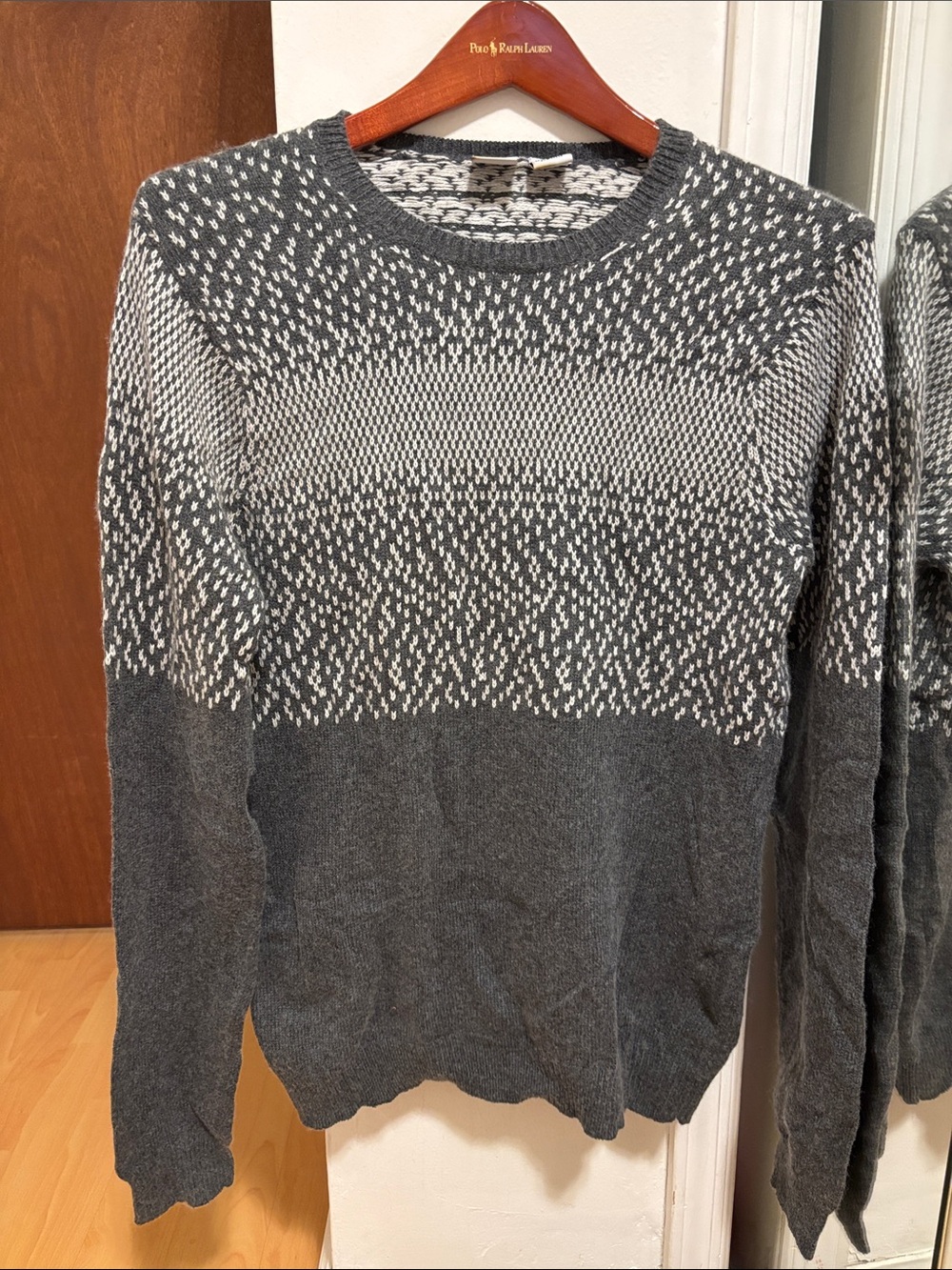 A/X Armani Exchange Grey and White Patterned Crewneck Sweater